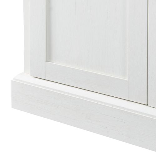 Buffet De Salon Blanc Avec 4 Portes Et 2 Tiroirs, Plateau En Bois, Poignées à Motifs Vintage