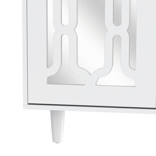 Buffet Miroir Blanc Avec Poignées En Cristal, 2 Portes, 4 Tiroirs