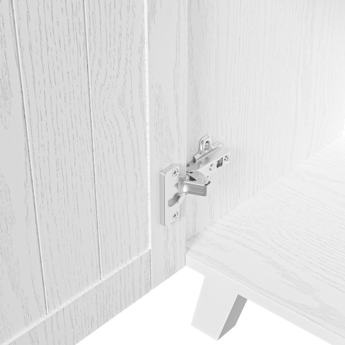 Buffet De Cuisine Blanc, Buffet Haut Avec Tiroir, 2 Compartiments Ouverts, Plateau En Grain De Bois