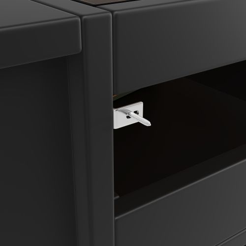 Buffet De Cuisine Noir Avec Éclairage LED, 6 Tiroirs, 1 Porte Ajourée