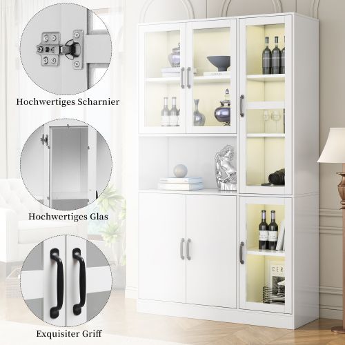 Vitrine Blanche Avec Portes, Étagères Et Lumière LED, 120x40x200 Cm