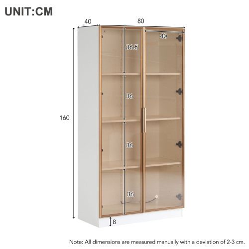 Vitrine Blanche En Verre Avec Éclairage LED Et Étagères Mobiles, 80x40x160 Cm