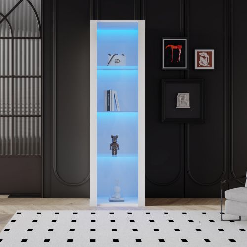 Vitrine Blanche Brillante Avec Éclairage LED Et 3 Étagères En Verre, 55x38x166 Cm