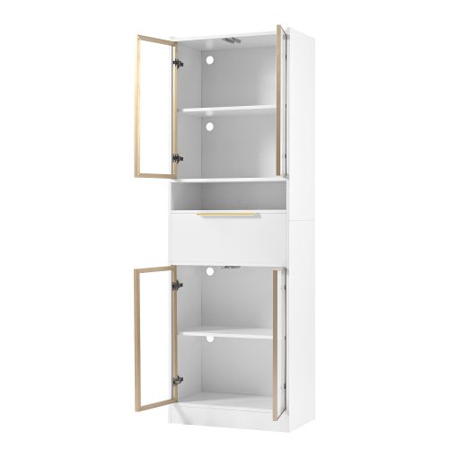 Vitrine Blanche Avec Façade En Verre, 1 Tiroir Et Éclairage LED, 60x35x180 Cm