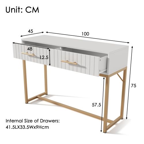 Coiffeuse Rectangulaire Blanche Avec 2 Tiroirs Pour Chambre Et Salon