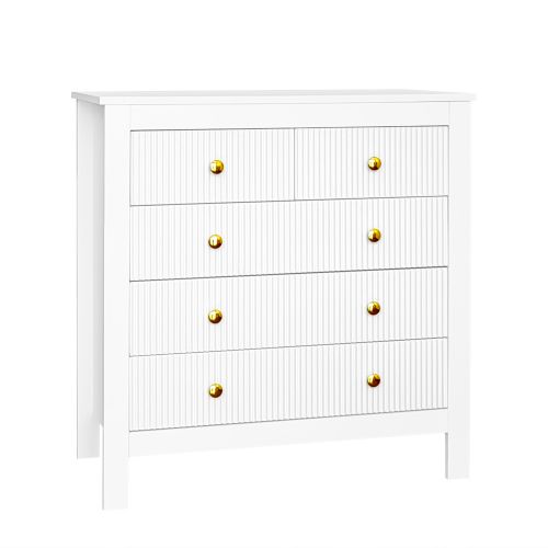 Commode à 4 Tiroirs, Commode Blanche Avec Poignées Dorés, 70x40x81 Cm