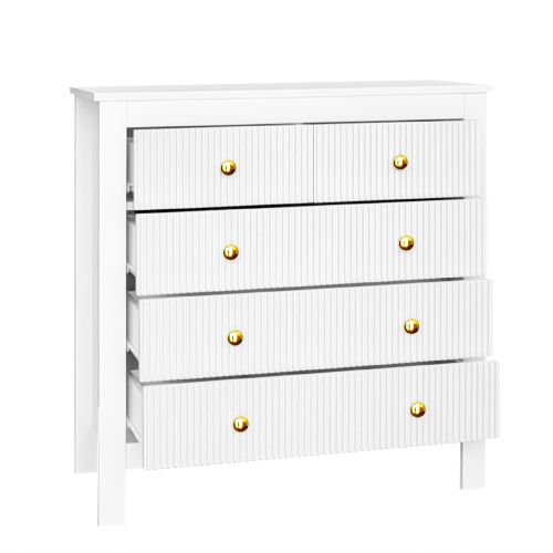 Commode à 4 Tiroirs, Commode Blanche Avec Poignées Dorés, 70x40x81 Cm