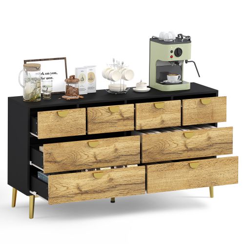 Commode à 8 Tiroirs, Commode Bois Avec Pieds Dorés