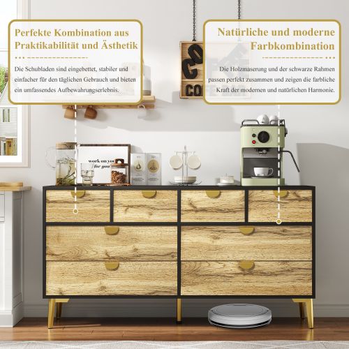 Commode à 8 Tiroirs, Commode Bois Avec Pieds Dorés