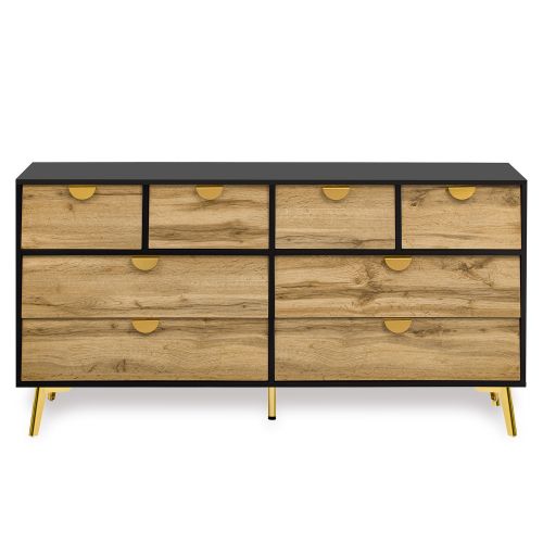 Commode à 8 Tiroirs, Commode Bois Avec Pieds Dorés