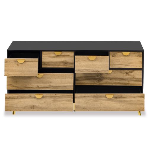 Commode à 8 Tiroirs, Commode Bois Avec Pieds Dorés