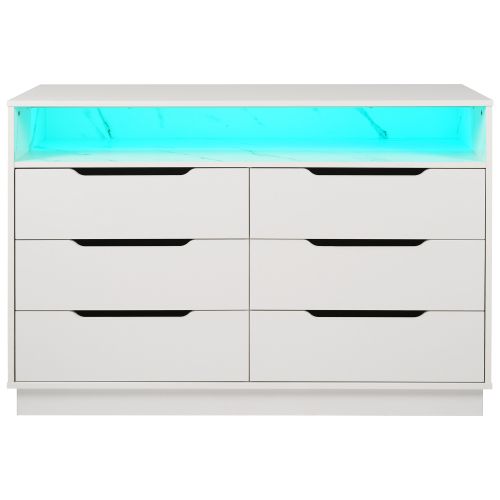 Commode à 6 Tiroirs, Commode Blanche Avec LED