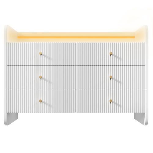 Commode à 6 Tiroirs, Commode Blanche Avec Éclairage LED