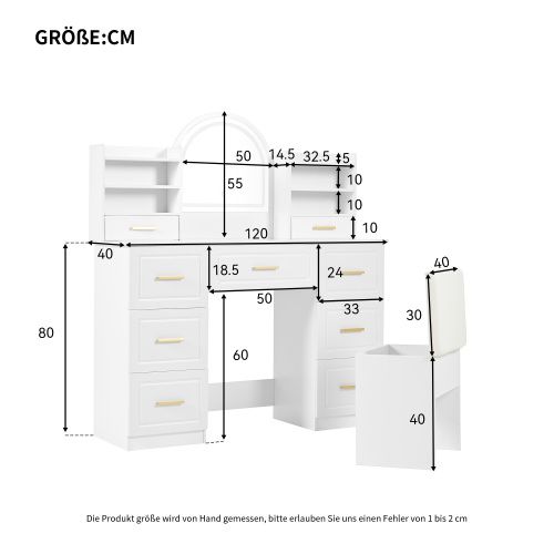 Coiffeuse Blanche Avec Miroir, Éclairage LED Et 9 Tiroirs