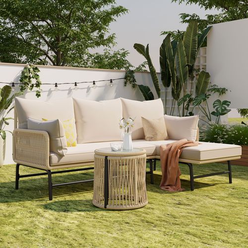 Salon De Jardin Avec Et Revêtement En Corde Beige