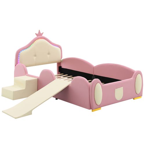 Lit Plateforme, Lit Enfant Rose 90x200cm Avec LED,pu