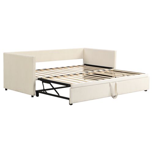 Lit Gigogne 90x200 Cm, Lit Enfant Avec Sommier à Lattes, En Tissu Velours Doux, Beige