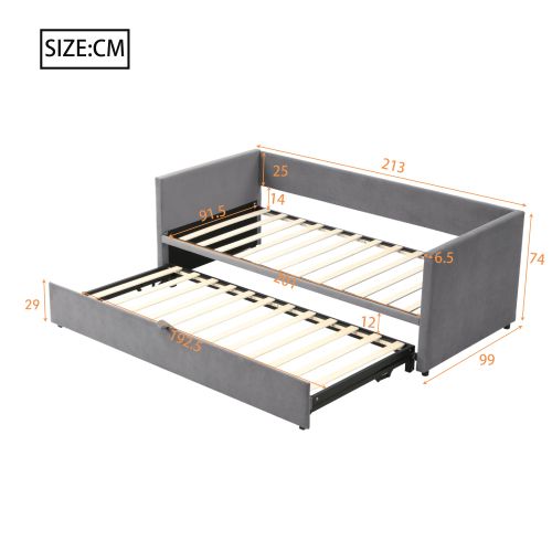 Lit Gigogne 90x200 Cm, Lit Enfant Avec Sommier à Lattes, En Tissu Velours Doux, Gris