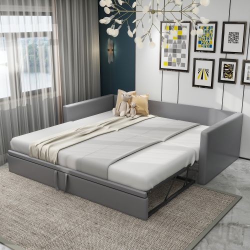 Lit Gigogne 90x200 Cm, Lit Enfant Avec Sommier à Lattes, En Tissu Velours Doux, Gris Clair
