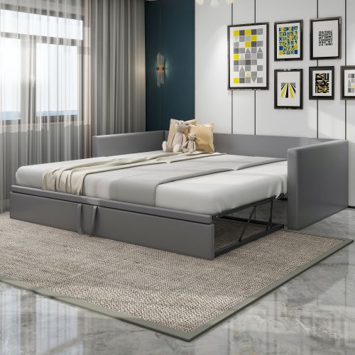 Lit Gigogne 90x200 Cm, Lit Enfant Avec Sommier à Lattes, En Tissu Velours Doux, Gris Clair