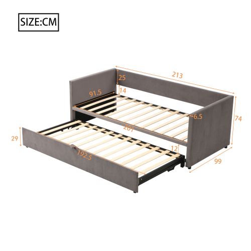 Lit Gigogne 90x200 Cm, Lit Enfant Avec Sommier à Lattes, En Tissu Velours Doux, Gris Clair