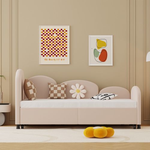 Lit Gigogne 90x200 Cm, Lits 2 Personnes, En Velours Rose