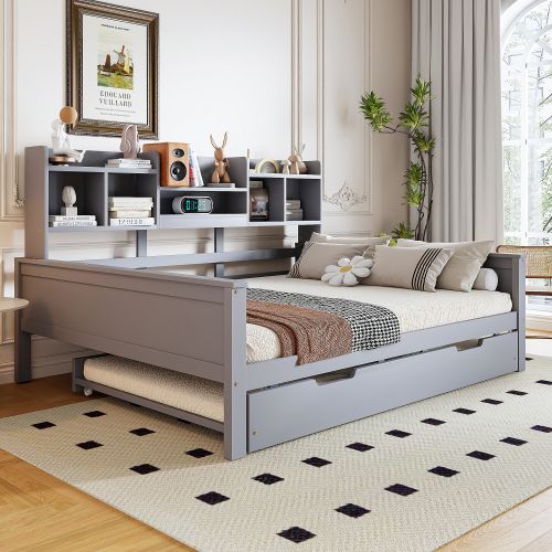 Lit Enfant 140x200 Cm En Bois Avec Lit Gigogne 90x190 Cm, Avec Sommier à Lattes, Gris