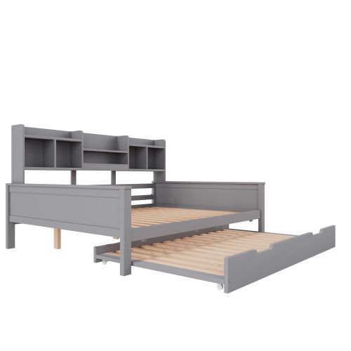 Lit Enfant 140x200 Cm En Bois Avec Lit Gigogne 90x190 Cm, Avec Sommier à Lattes, Gris