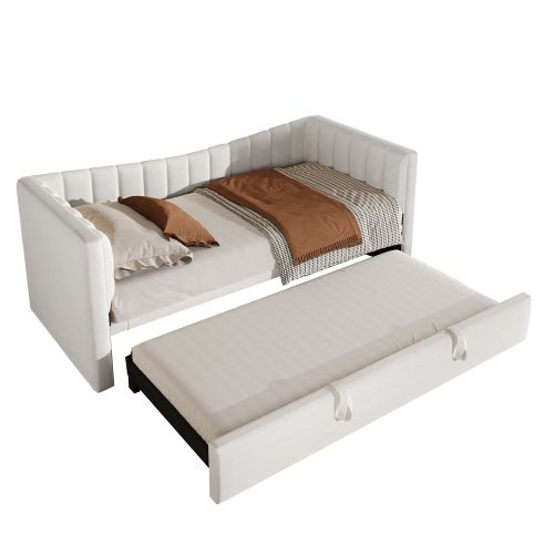 Lit Gigogne 90x200 Cm, Lit Enfant, En Velours, Style Minimaliste, Blanc