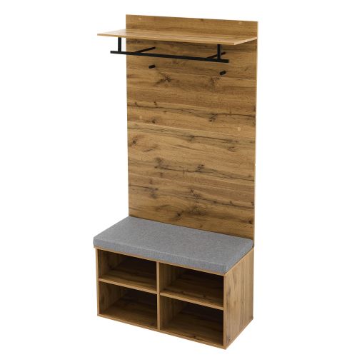 Vestiaire D'entrée Avec Armoire à Chaussures, Étagère, Crochets Et Rangements, Chêne