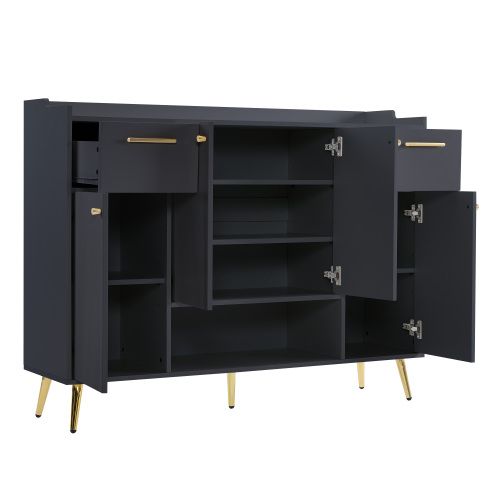 Meuble à Chaussures Noir Avec 2 Tiroirs, 4 Portes Et Rangement Ouvert, Pieds En Métal