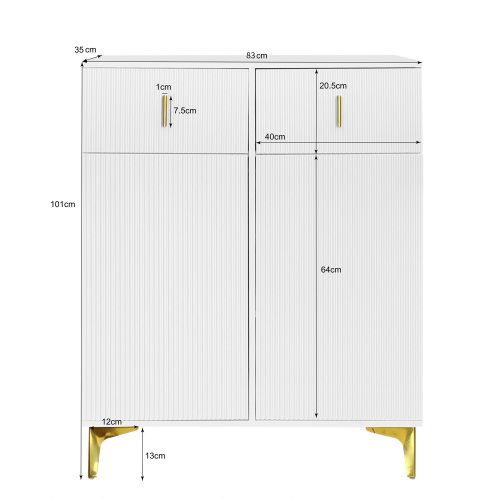 Meuble à Chaussures Blanc Avec 2 Tiroirs, 4 Étagères Réglables, Pieds En Métal