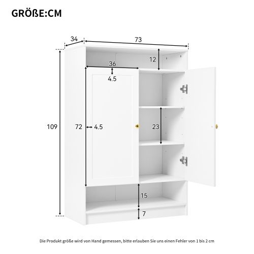 Lot de 2 Meuble à Chaussures Blanc Avec Rangements Ouverts Et 2 Portes, Poignées Dorées