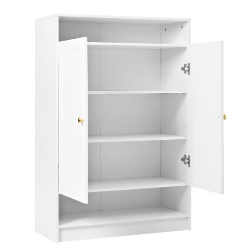 Lot de 2 Meuble à Chaussures Blanc Avec Rangements Ouverts Et 2 Portes, Poignées Dorées