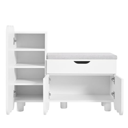 Meuble à Chaussures Blanc Avec 3 Portes, Tiroir Et Coussin D'assise