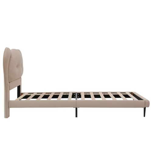 Lit Enfant Simple 90x200 Cm Avec Tête De Lit En Forme D’animal Et Sommier, Pu Beige