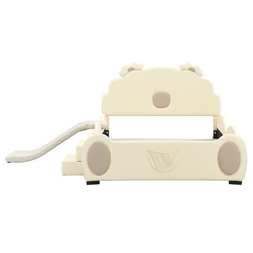 Lit Enfant 140x200cm, Avec Toboggan Et Échelle, Matière Pu, Beige