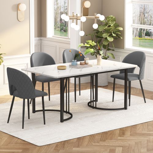 Ensemble De Table Avec Lot De 4 Chaises, Pieds De Chaise Réglables, Panneau Blanc, Gris