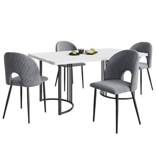 Ensemble De Table Avec Lot De 4 Chaises, Pieds De Chaise Réglables, Panneau Blanc, Gris