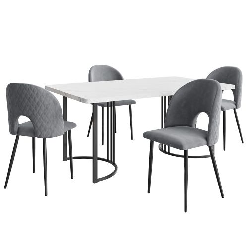 Ensemble De Table Avec Lot De 4 Chaises, Pieds De Chaise Réglables, Panneau Blanc, Gris