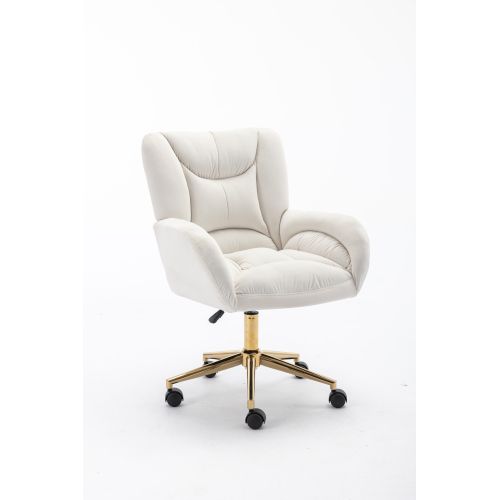 Fauteuil De Bureau Pivotante à Hauteur Réglable En Velours, Avec Pieds Dorés, Blanc