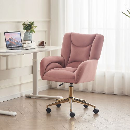 Fauteuil De Bureau Pivotante à Hauteur Réglable En Velours, Avec Pieds Dorés, Rose