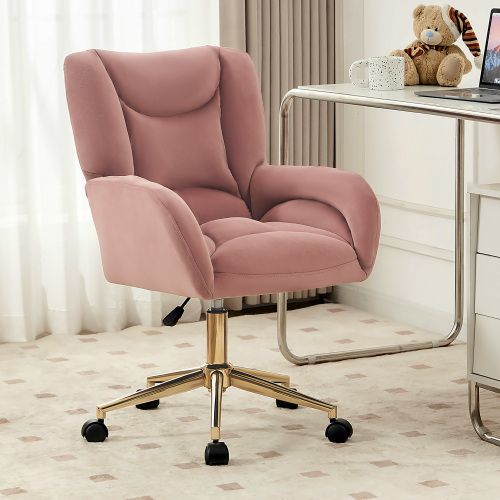 Fauteuil De Bureau Pivotante à Hauteur Réglable En Velours, Avec Pieds Dorés, Rose