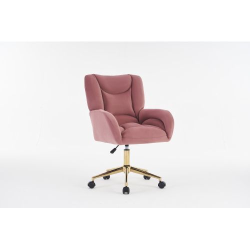 Fauteuil De Bureau Pivotante à Hauteur Réglable En Velours, Avec Pieds Dorés, Rose
