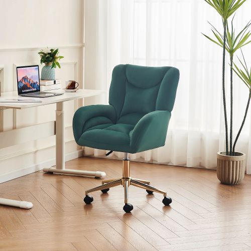 Fauteuil De Bureau Pivotante à Hauteur Réglable En Velours, Avec Pieds Dorés, Vert