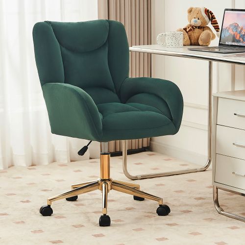 Fauteuil De Bureau Pivotante à Hauteur Réglable En Velours, Avec Pieds Dorés, Vert