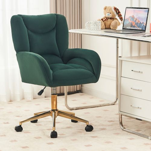Fauteuil De Bureau Pivotante à Hauteur Réglable En Velours, Avec Pieds Dorés, Vert