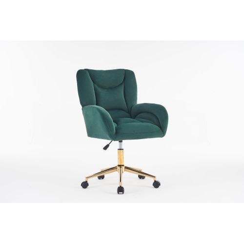 Fauteuil De Bureau Pivotante à Hauteur Réglable En Velours, Avec Pieds Dorés, Vert