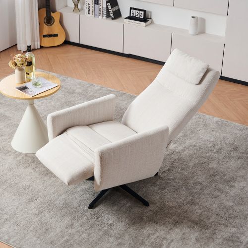 Fauteuil Inclinable Et Pivotant En Chenille Avec Appuie-tête Et Repose-pieds, Beige