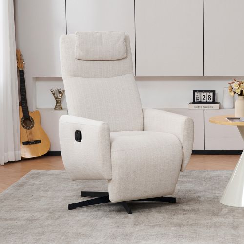 Fauteuil Inclinable Et Pivotant En Chenille Avec Appuie-tête Et Repose-pieds, Beige